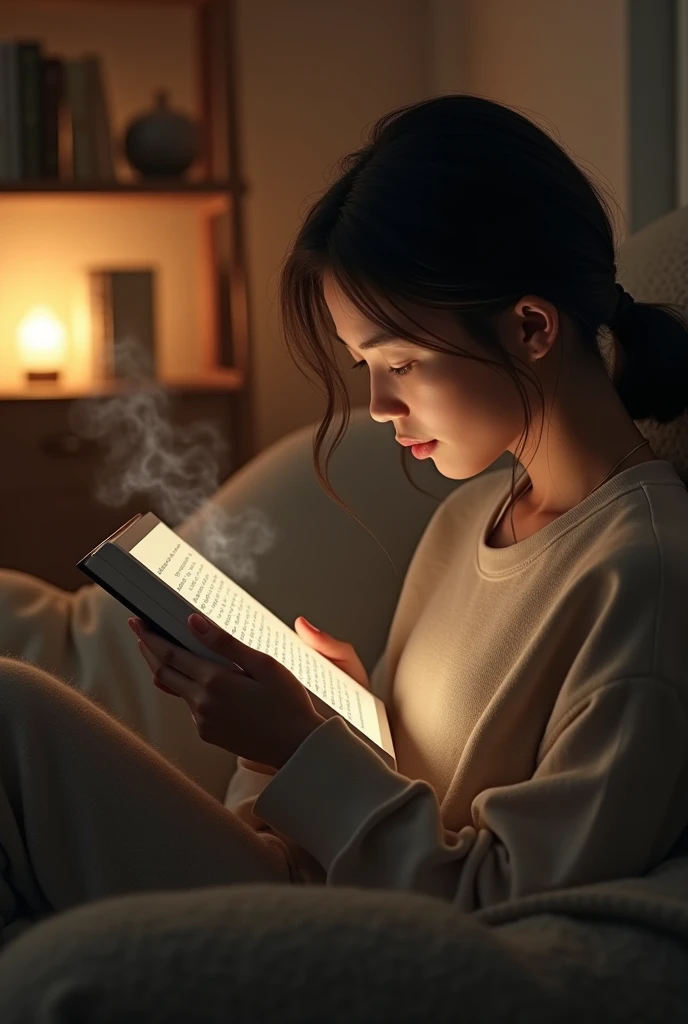 a woman reading an e book